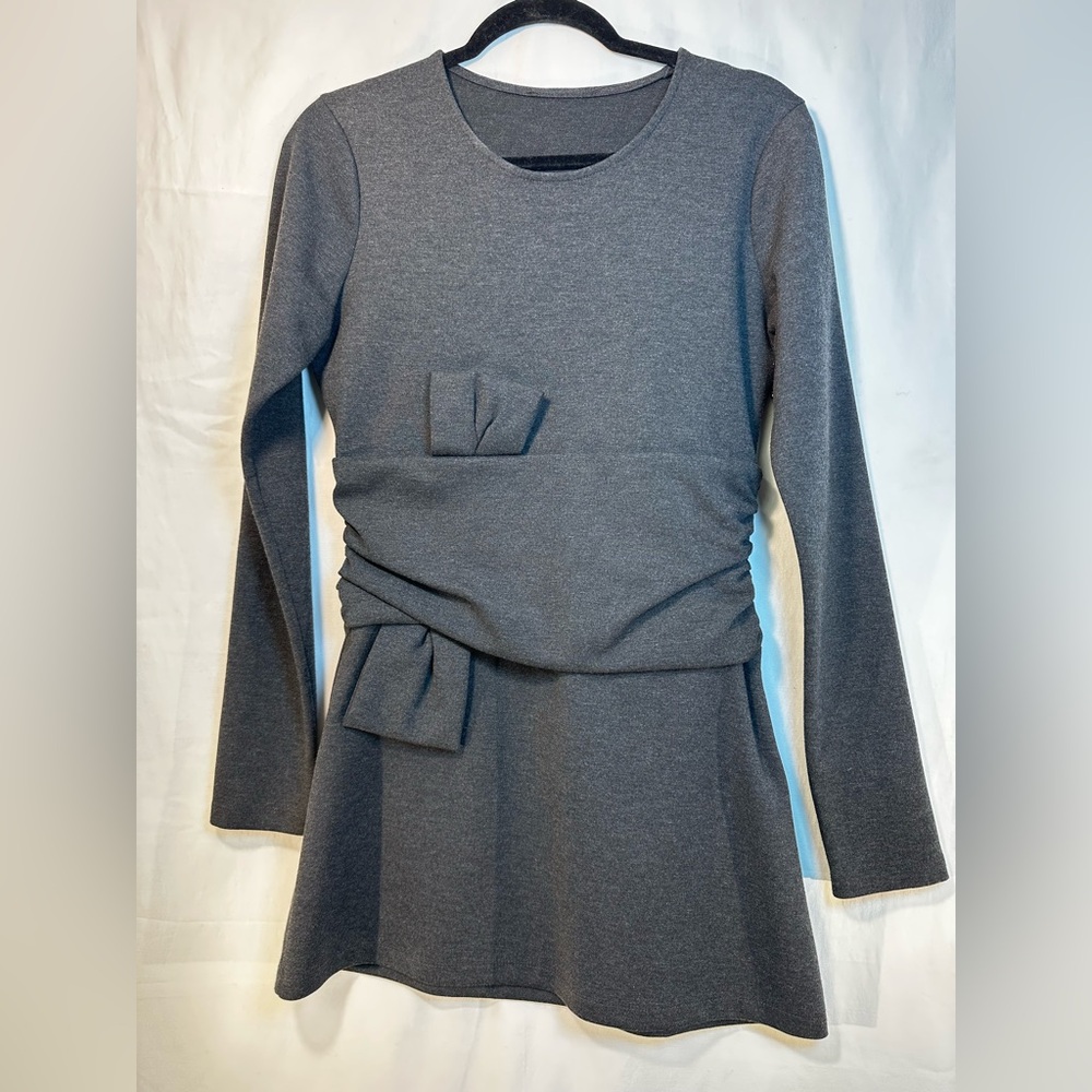 Gender Bias Charcoal Gray Long Sleeve Tunic with Bow Detail